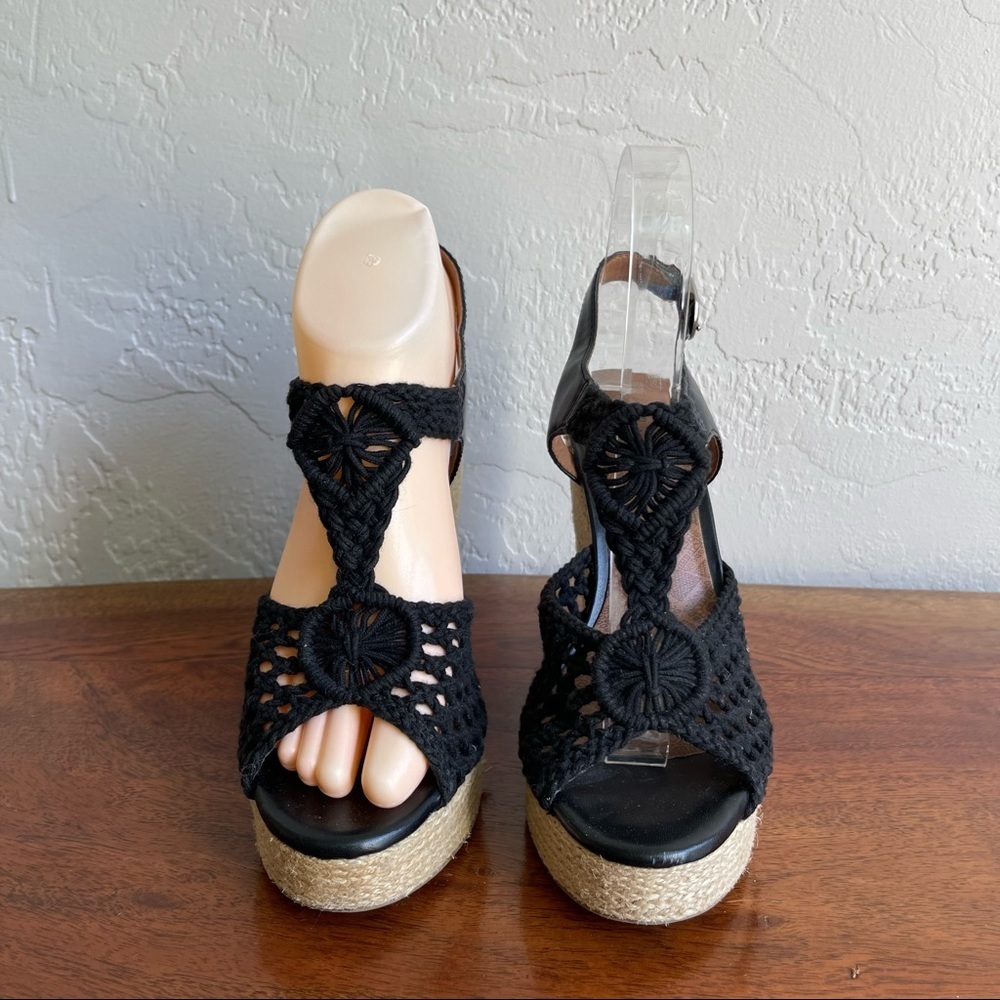 Lucky Brand Rio Black Natural Crochet‎ Platform Wedge Open Toe Sandals Size: 7 - Picture 2 of 7